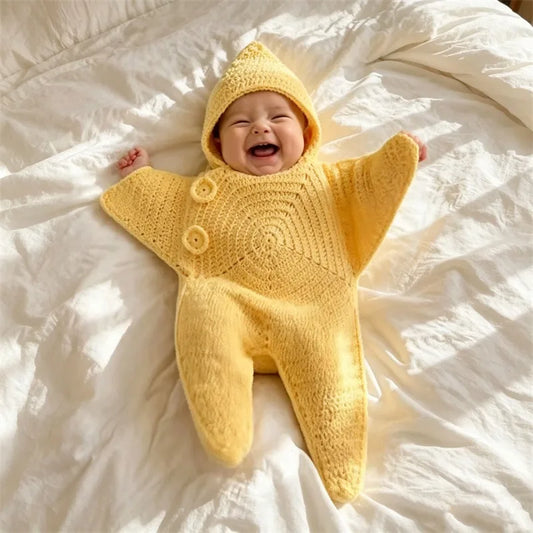 Star Baby Cute Cartoon Rompers Hand Crocheted Yarn Knitted Starfish Jumpsuit Baby Clothes 2026 Spring Autumn New